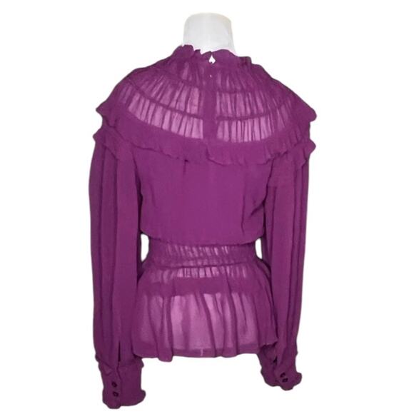 *NWOT Farm Rio Chiffon Ruffled Blouse in Bordeaux - Sz XS - Picture 6 of 11